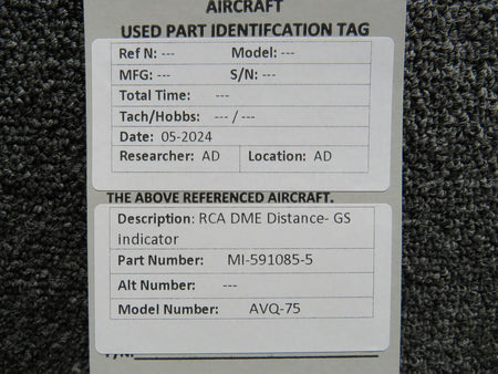 RCA MI-591085-5 RCA AVQ-75 DME Distance- GS Indicator