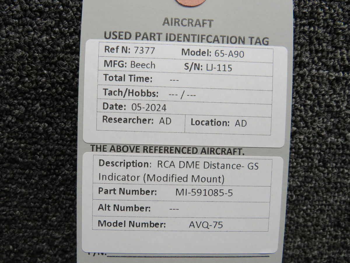 RCA MI-591085-5 RCA AVQ-75 DME Distance- GS Indicator (Modified Mount)