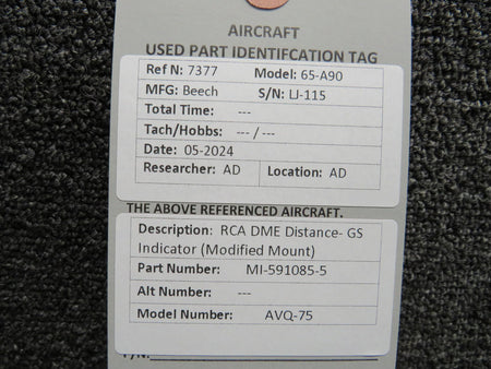 RCA MI-591085-5 RCA AVQ-75 DME Distance- GS Indicator (Modified Mount)