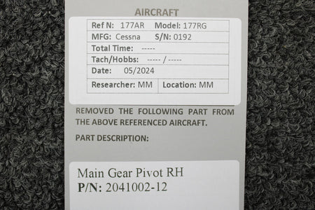 Cessna Aircraft Parts 2041002-12 Cessna 177RG Main Gear Pivot RH