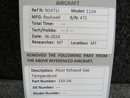 Alcor 210-3A Alcor Exhaust Gas Temperature Indicator
