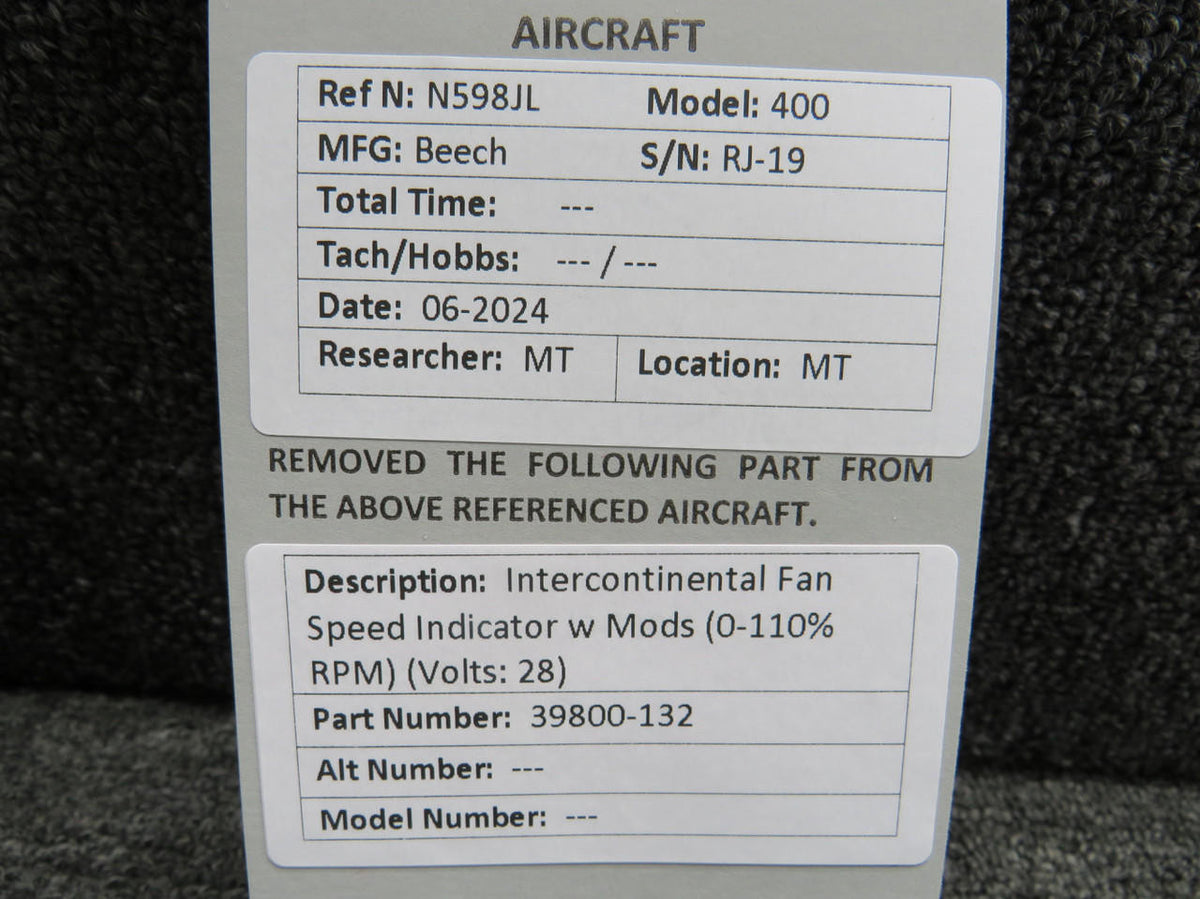 Intercontinental 39800-132 Intercontinental Fan Speed Indicator w Mods (0-110% RPM) (Volts: 28)