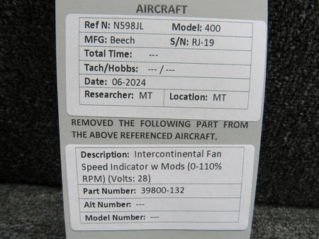 Intercontinental 39800-132 Intercontinental Fan Speed Indicator w Mods (0-110% RPM) (Volts: 28)