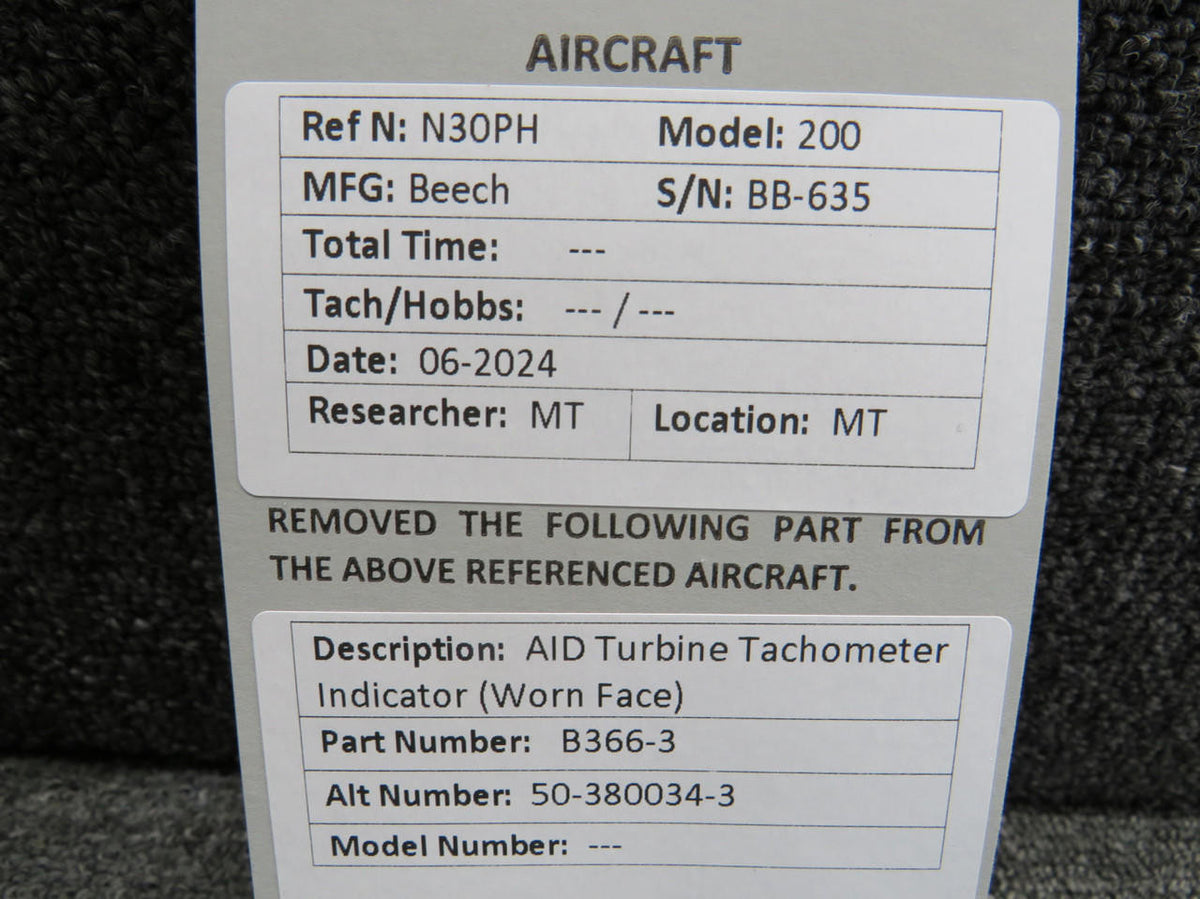 AID B366-3 (Alt: 50-380034-3) AID Turbine Tachometer Indicator (Worn Face)