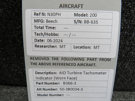 AID B366-3 (Alt: 50-380034-3) AID Turbine Tachometer Indicator (Worn Face)