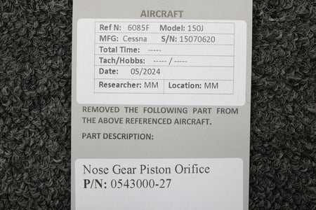 Cessna Aircraft Parts 0543000-27 Cessna 150J Nose Gear Piston Orifice