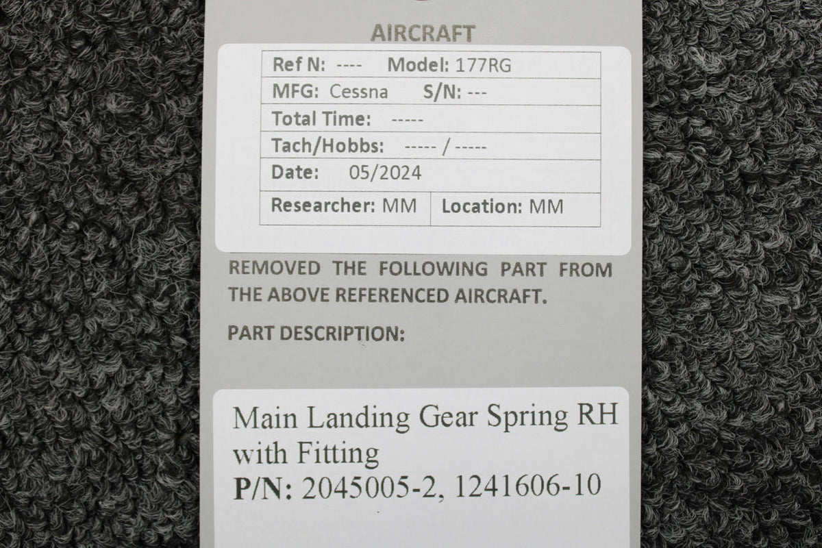 Cessna Aircraft Parts 2045005-2, 1241606-10 Cessna 177RG Main Landing Gear Spring RH with Fitting