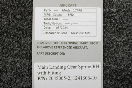 Cessna Aircraft Parts 2045005-2, 1241606-10 Cessna 177RG Main Landing Gear Spring RH with Fitting