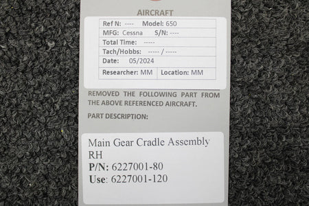 Cessna Aircraft Parts 6227001-80 (Use: 6227001-120) Cessna 650 Main Gear Cradle Assembly RH