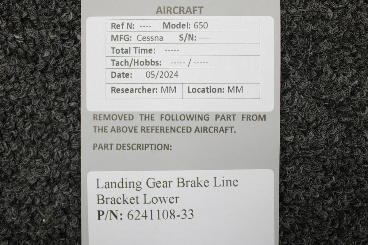 Cessna Aircraft Parts 6241108-33 Cessna 650 Landing Gear Brake Line Bracket Lower