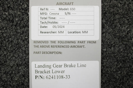 Cessna Aircraft Parts 6241108-33 Cessna 650 Landing Gear Brake Line Bracket Lower