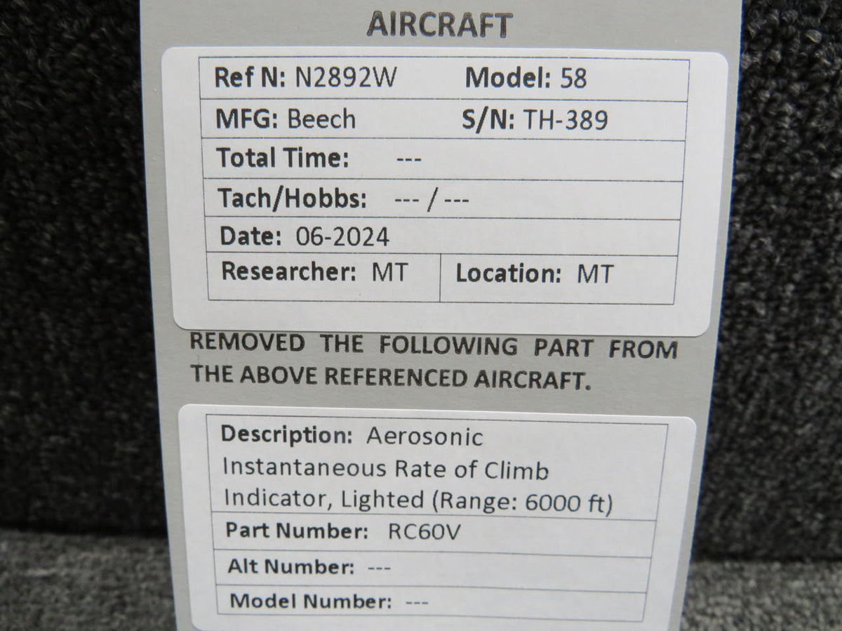 Aerosonic RC60V Aerosonic Instantaneous Rate of Climb Indicator, Lighted (Range: 6000 ft)
