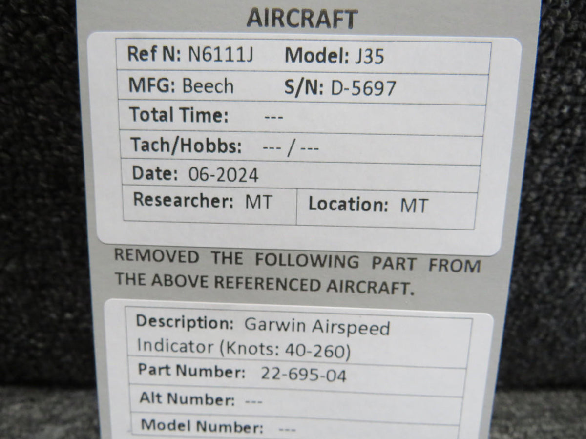 Garwin 22-695-04 Garwin Airspeed Indicator (Knots: 40-260)