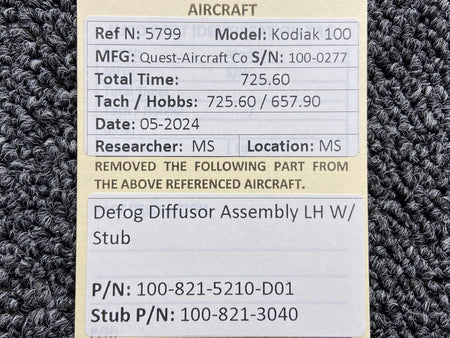 Kodiak 100-821-5210-D01, 100-821-3040 Kodiak 100 Defog Diffuser Assy LH w Stub