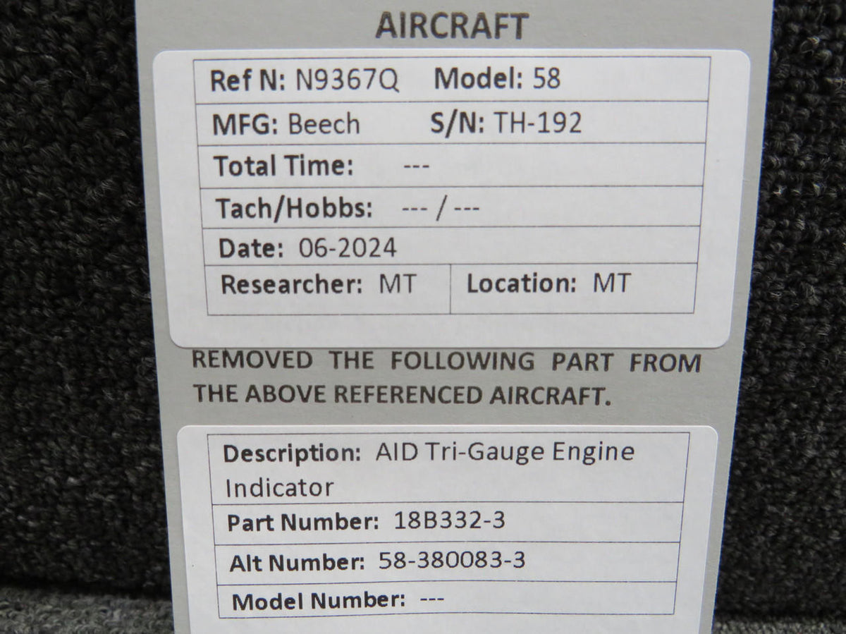 AID 18B332-3 (Alt: 58-380083-3) AID Tri-Gauge Engine Indicator