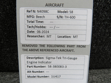 Sigma Tek 58-380083-3 Sigma-Tek 1U417 Tri-Gauge Engine Indicator