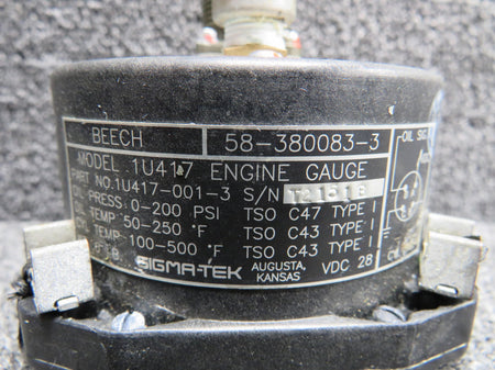 Sigma Tek 58-380083-3 Sigma-Tek 1U417 Tri-Gauge Engine Indicator