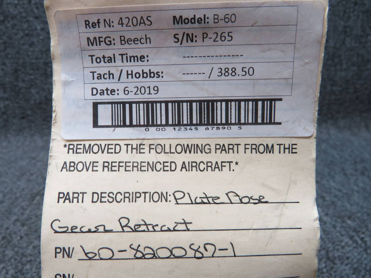 60-820087-1 Beech B-60 Plate Nose Gear Retract BAS Part Sales | Airplane Parts