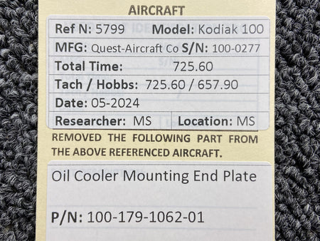 Kodiak 100-179-1062-01 Kodiak 100 Oil Cooler Mounting End Plate