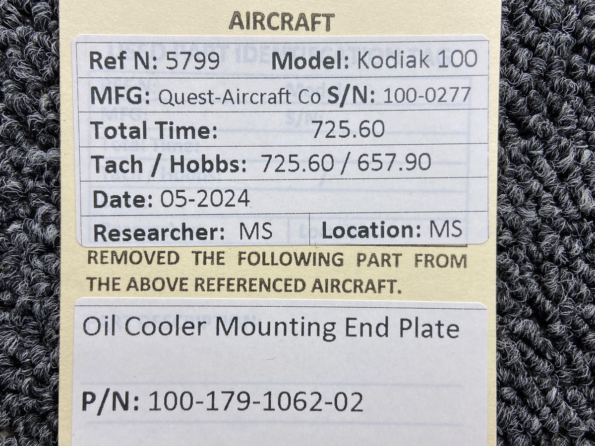Kodiak 100-179-1062-02 Kodiak 100 Oil Cooler Mounting End Plate