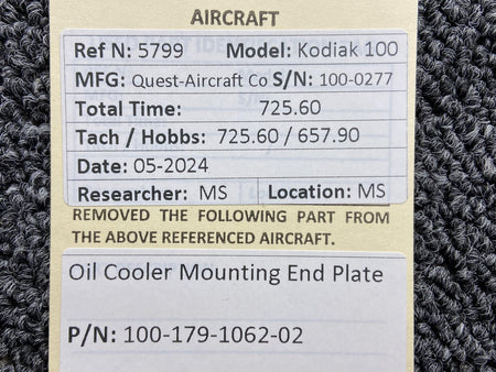 Kodiak 100-179-1062-02 Kodiak 100 Oil Cooler Mounting End Plate