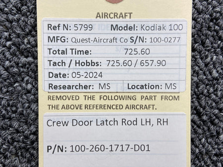 Kodiak 100-260-1717-D01 Kodiak 100 Crew Door Latch Rod LH, RH