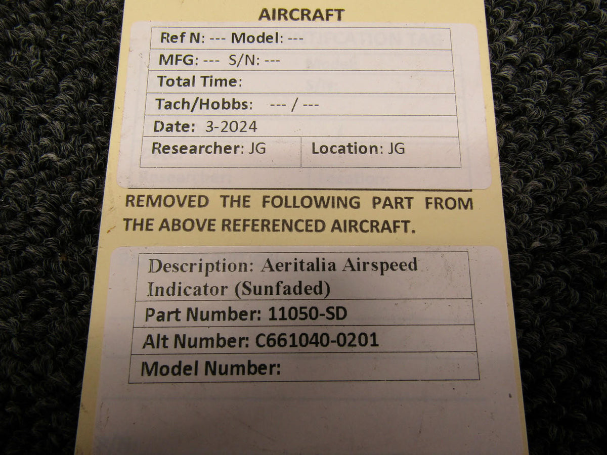 Aeritalia 11050-SD (Alt: C661040-0201) Aeritalia Airspeed Indicator (Sunfaded)