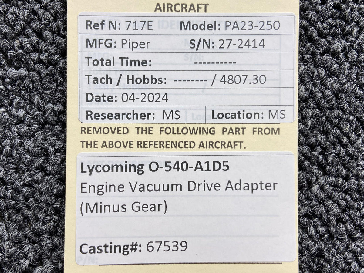 Lycoming Aircraft Engines & Parts 67539 Lycoming O-540-A1D5 Engine Vacuum Drive Adapter (Minus Gear)