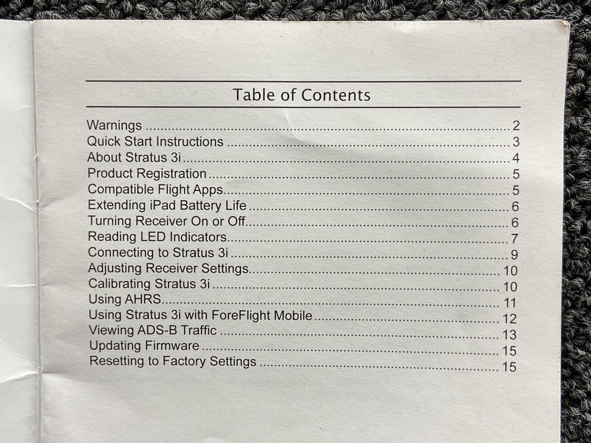 Stratus 3I Pilots Guide Booklet