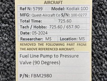 Kodiak FBM2980 Kodiak 100 Fuel Line Pump to Pressure Valve (90 Degrees)