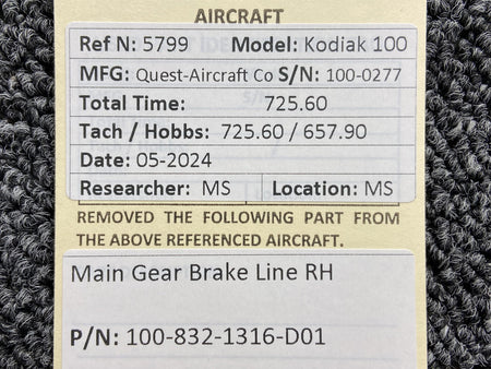 Kodiak 100-832-1316-D01 Kodiak 100 Main Gear Brake Line RH