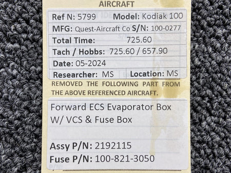 Kodiak 2192115, 100-821-3050 Kodiak 100 Forward ECS Evaporator w VCS & Fuse Box