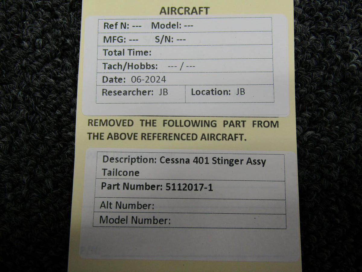 Cessna Aircraft Parts 5112017-1 Cessna 401 Stinger Tailcone (Cracked)