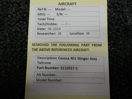 Cessna Aircraft Parts 5112017-1 Cessna 401 Stinger Tailcone (Cracked)