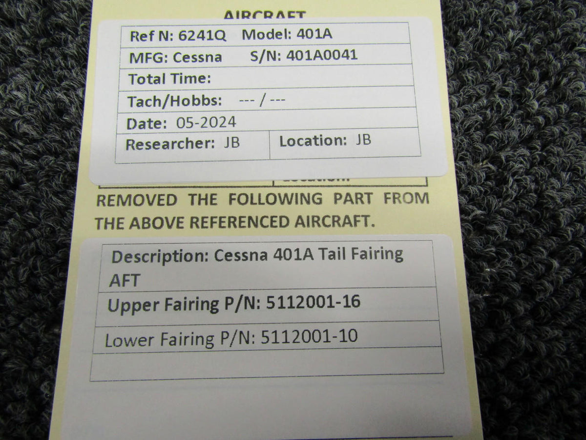 Cessna Aircraft Parts 5112001-10, 5112001-16 Cessna Tail Fairing Aft Upper and Lower
