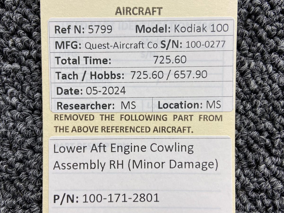 Kodiak 100-171-2801 Kodiak 100 Lower Aft Engine Cowling Assy RH (Minor Damage)