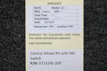 Cessna Aircraft Parts 0713245-200 Cessna 182 Control Wheel RH with Mic Switch