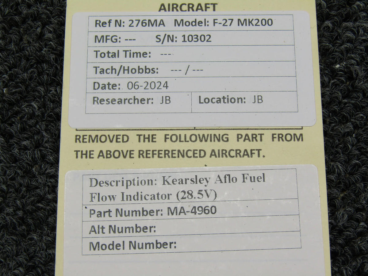 Kearsley MAF4960 Kearsley Fuel Flow Indicator (28.5V)
