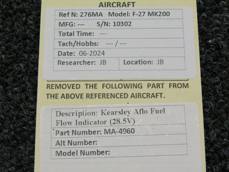 Kearsley MAF4960 Kearsley Fuel Flow Indicator (28.5V)