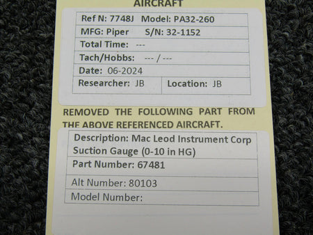 MacLeod 67481 (Alt: 80103) Mac Leod Suction Indicator