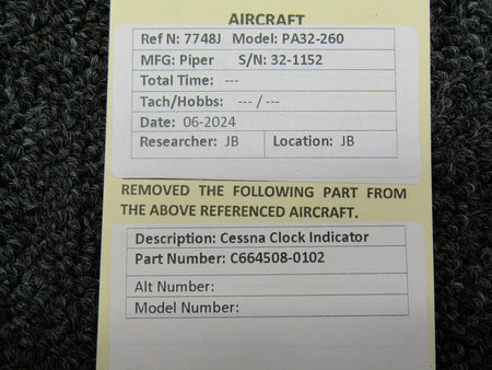 Cessna Aircraft Parts C664508-0102 Cessna Clock Indicator (14V)
