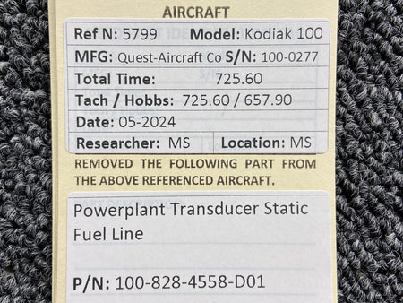 Kodiak 100-828-4558-D01 Kodiak 100 Powerplant Transducer Static Fuel Line