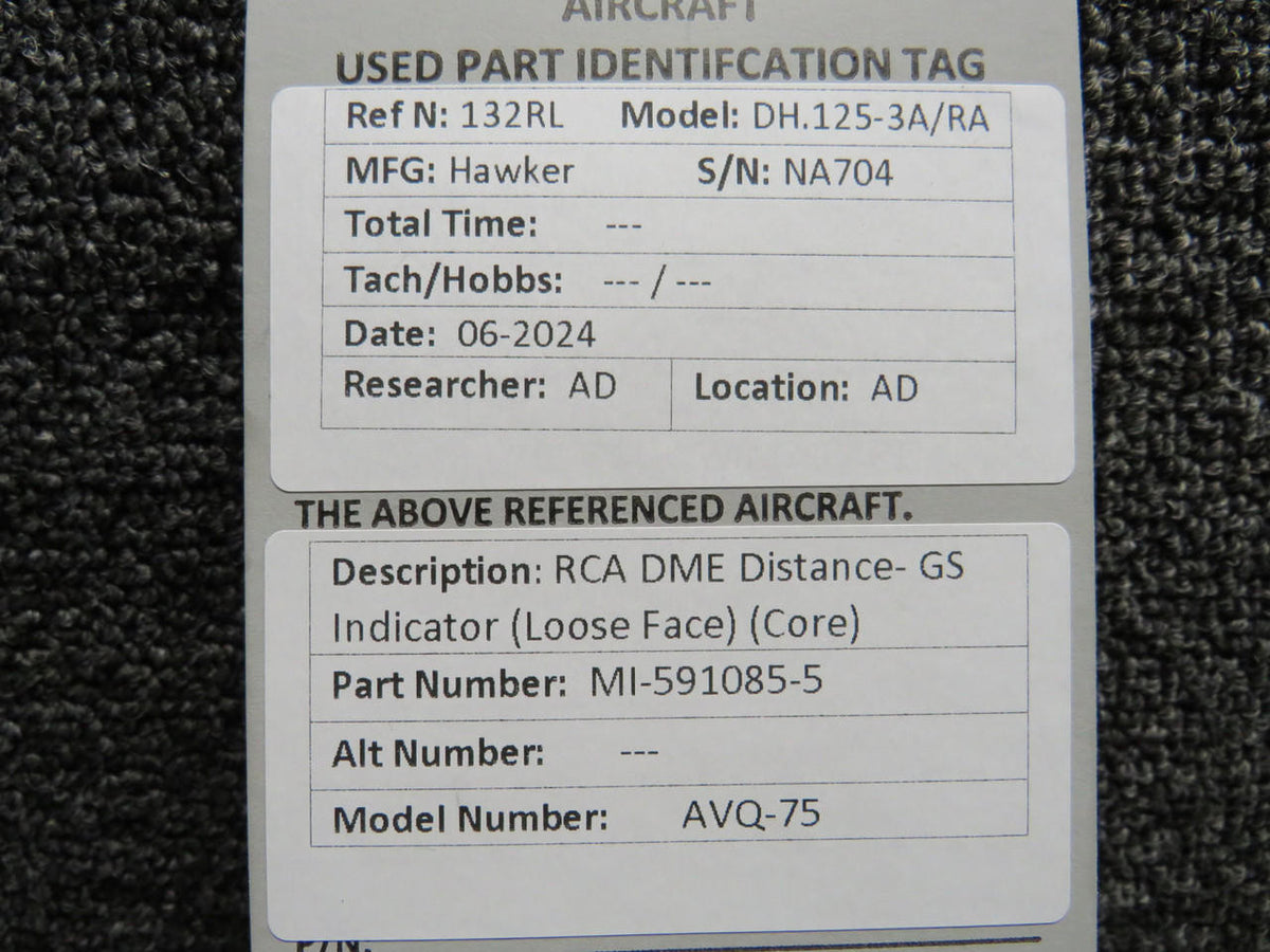 RCA MI-591085-5 RCA AVQ-75 DME Distance- GS Indicator (Loose Face) (Core)
