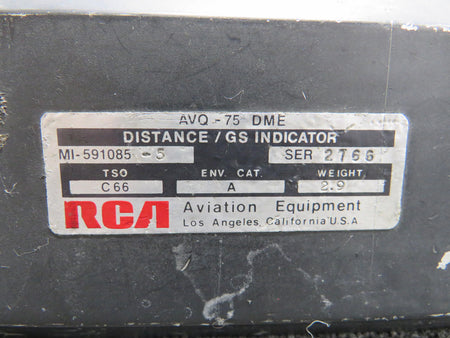 RCA MI-591085-5 RCA AVQ-75 DME Distance- GS Indicator (Loose Face) (Core)