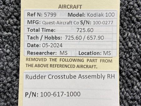 Kodiak 100-617-1000 Kodiak 100 Rudder Crosstube Assembly RH
