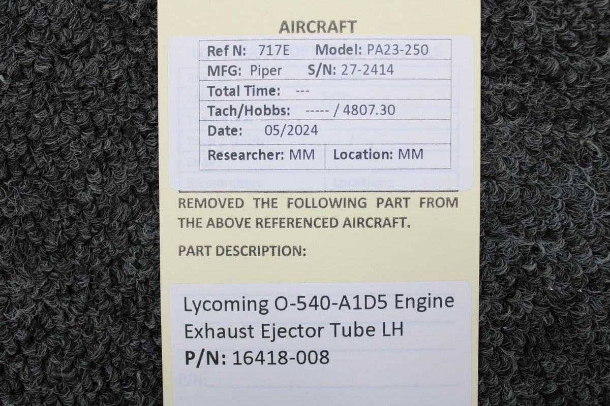 Lycoming Aircraft Engines & Parts 16418-008 Lycoming O-540-A1D5 Engine Exhaust Ejector Tube LH