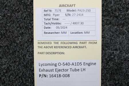 Lycoming Aircraft Engines & Parts 16418-008 Lycoming O-540-A1D5 Engine Exhaust Ejector Tube LH