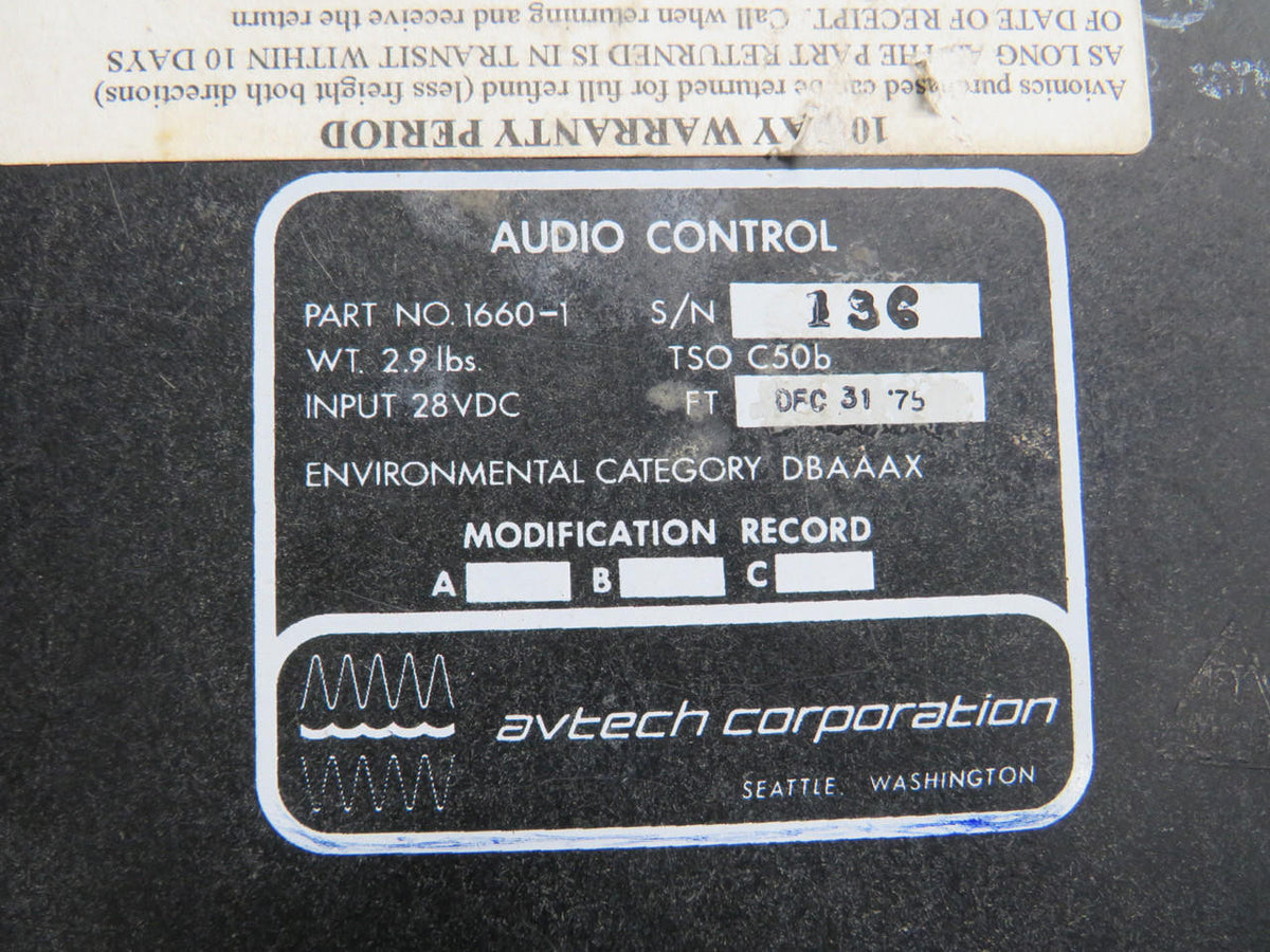 Avtech Corp. 1660-1 Avtech Audio Control Unit (28V)