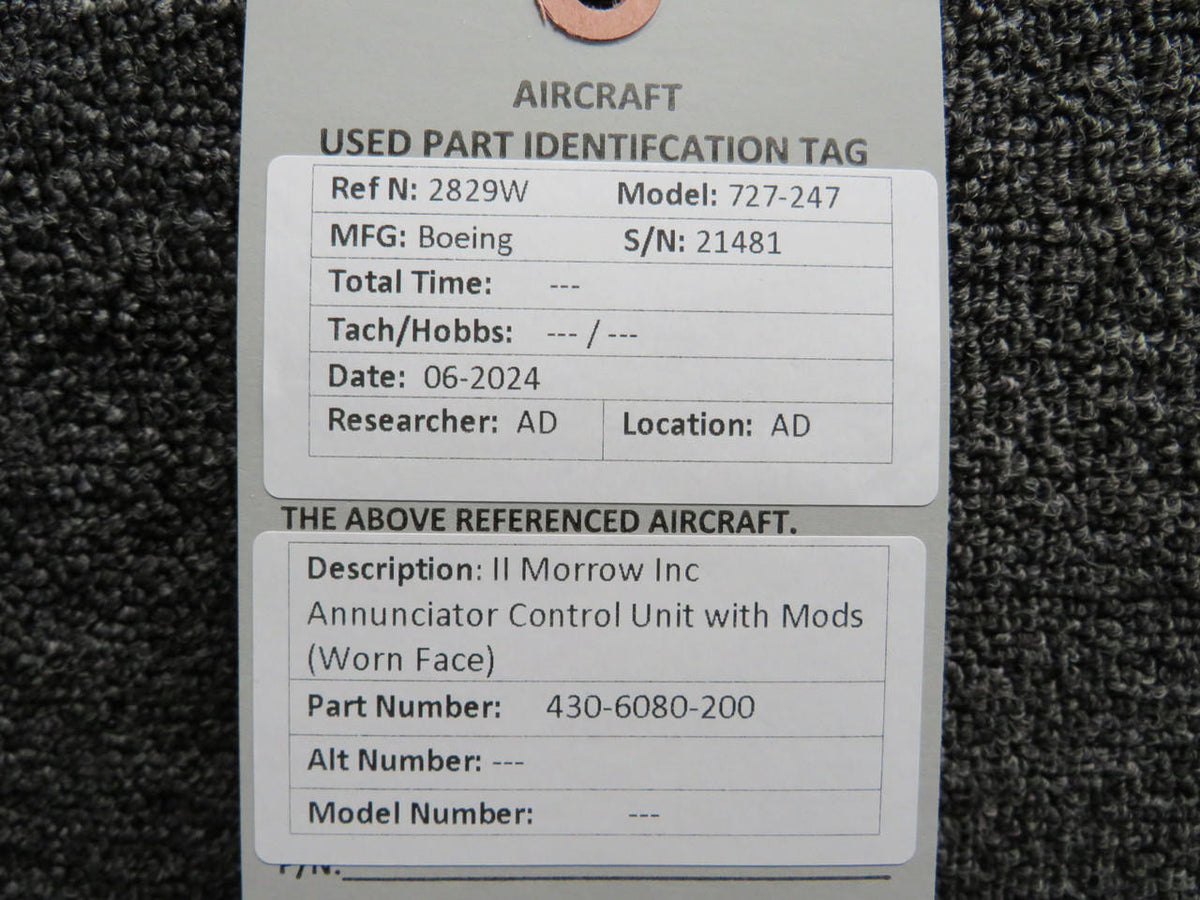 II Morrow  430-6080-200 II Morrow Inc Annunciator Control Unit with Mods (Worn Face)