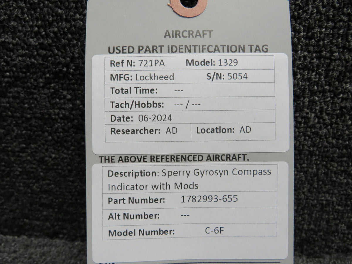 Sperry 1782993-655 Sperry C-6F Gyrosyn Compass Indicator with Mods